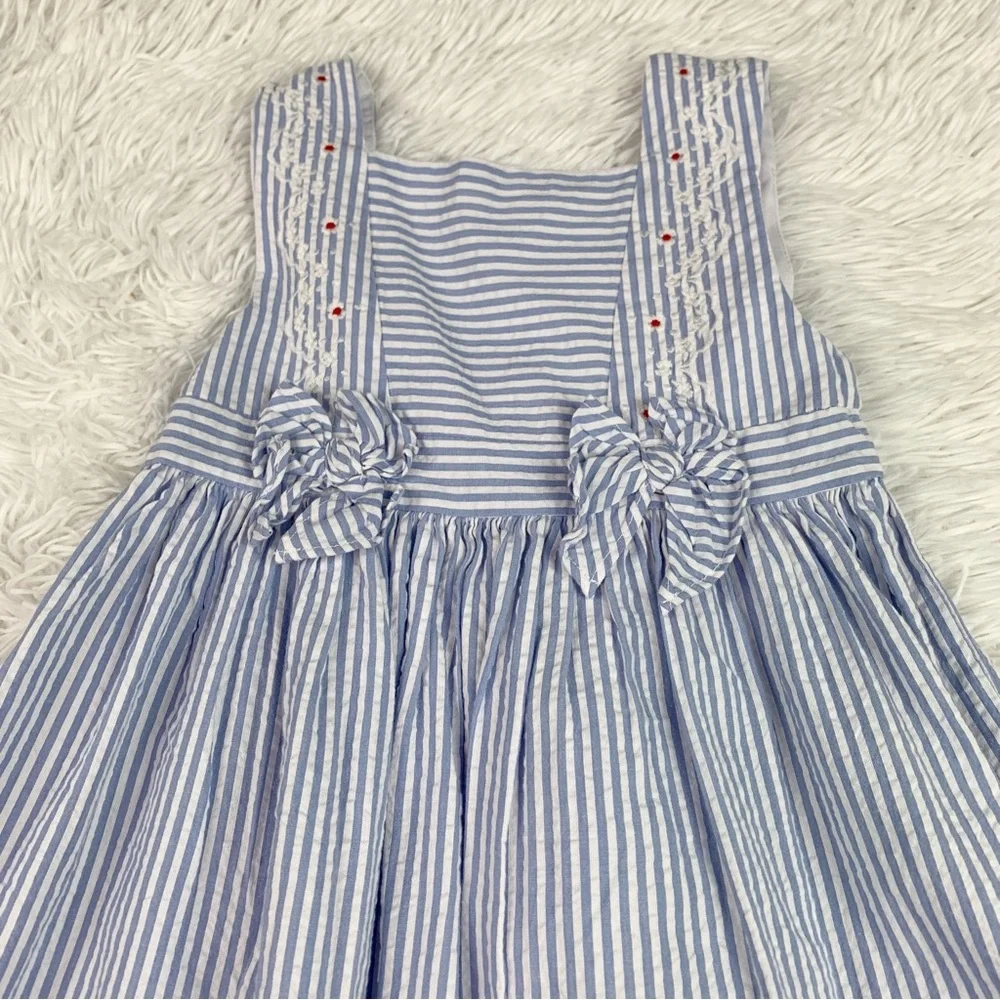 EdgeHill collection sleeveless square neck striped‎ seersucker embroidered dress